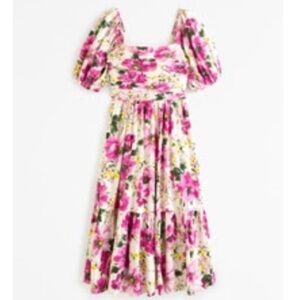 Abercrombie & Fitch Emerson Linen-Blend Puff Sleeve Midi Dress